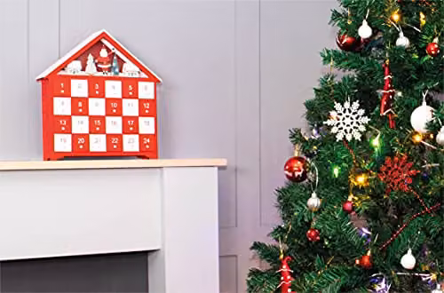 St Helens Home & Garden Wooden Advent Calendar with 24 Drawers and Lights in Red and White – 4