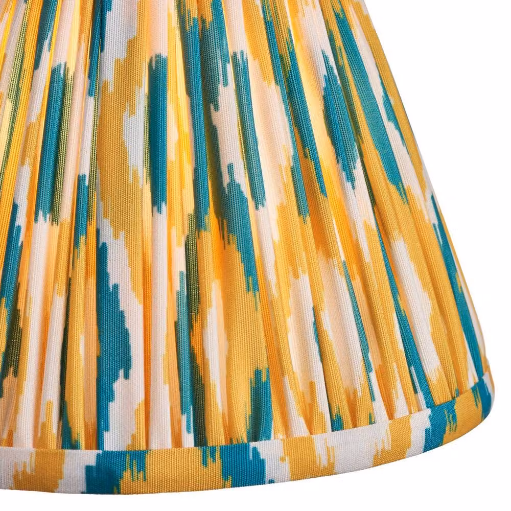 Netlighting Burley Rechargeable Yellow Table Lamp with Jade Fabric Ikat Shade and Brass Base, Height: 16 cm – 4