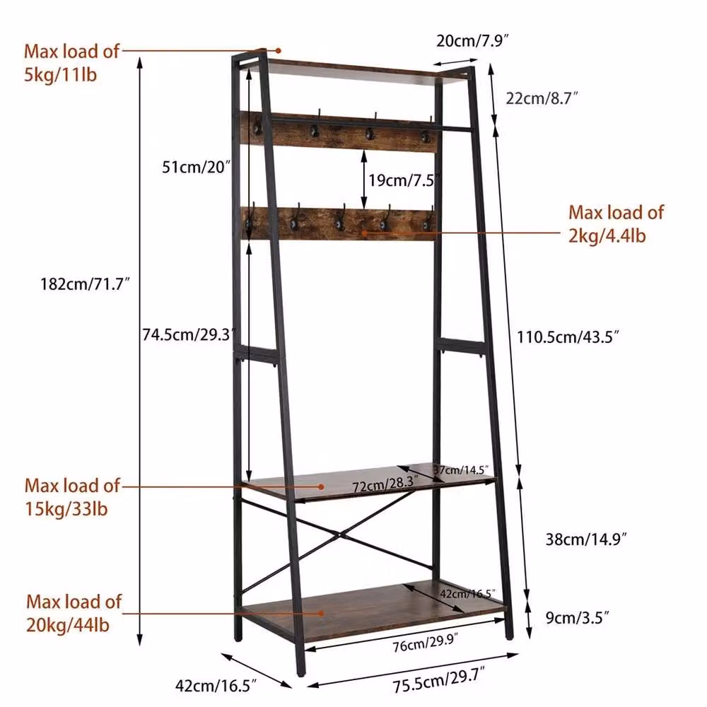 ERGOVEXA Industrial Wooden Clothes Rail and Scarf Cap Hanger in Black – 2
