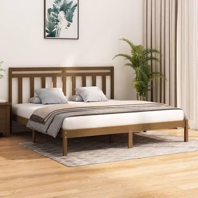 Berkfield Home Solid Wood Pine Bed Frame in Brown, 200 x 200 cm – 1
