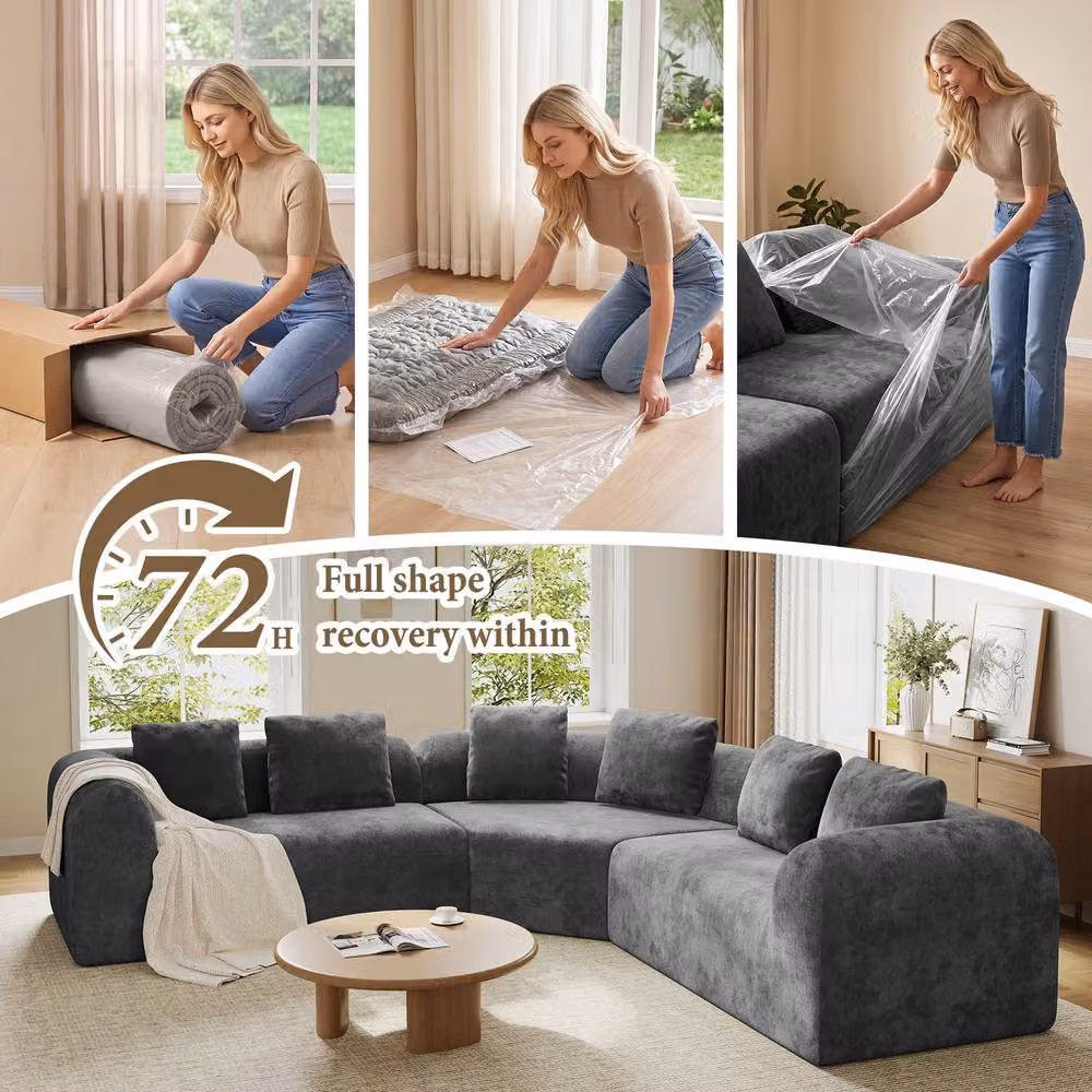 Dprodo Modular L-Shaped Chenille Corner Sofa in Grey, 3-Piece Set – 5
