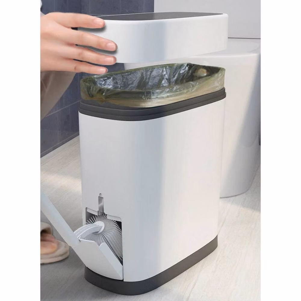 KORVIXA 14L Narrow White Plastic Bathroom Trash Can with Brush and Lid – 4