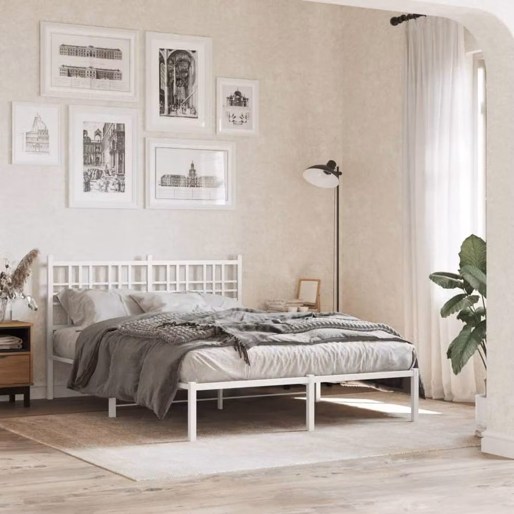 Berkfield Home Metal Bed Frame with Headboard, White, W/D/H: 140 x 200 x 90 cm – 2