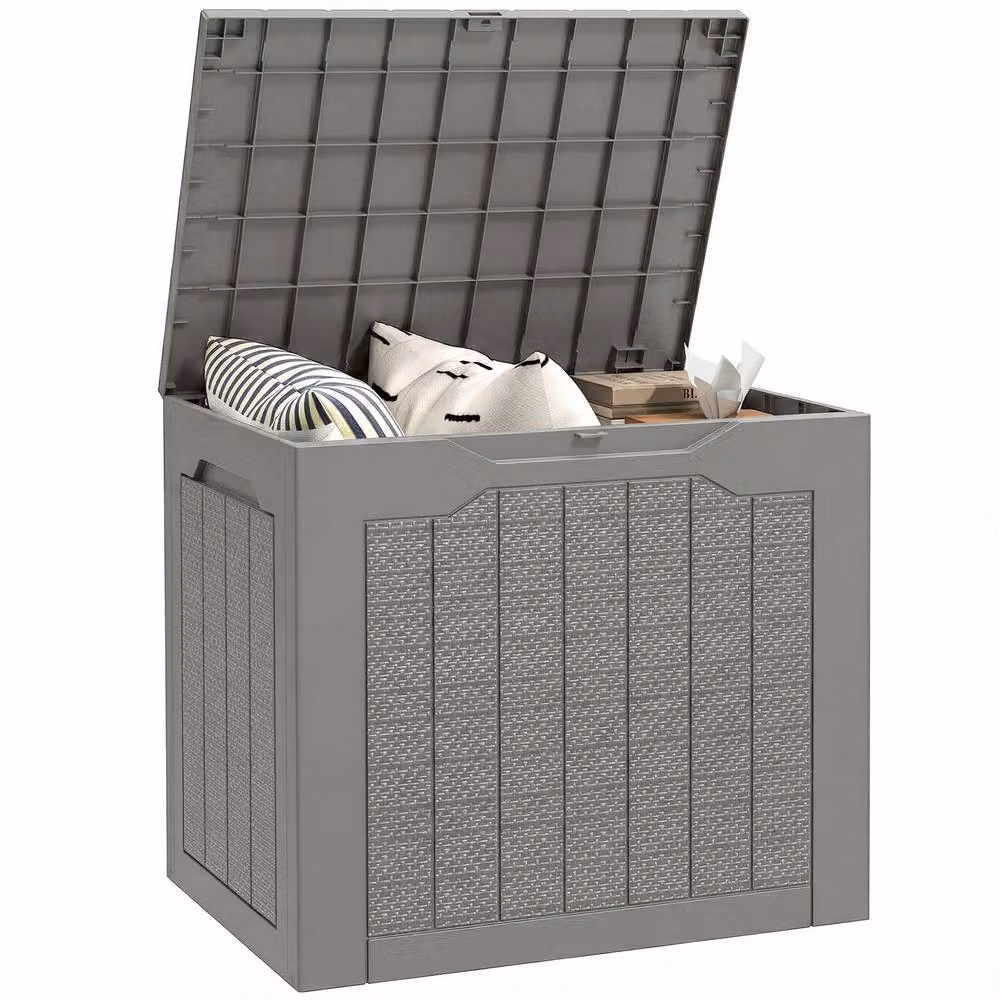 OUTSUNNY 93L Plastic Garden Storage Box with Handles in Beige or Grey – 2