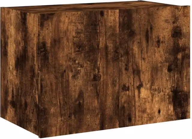 Berkfield Home TV Wall Cabinet with LED Lights in Smoked Oak Brown, W: 60 cm, D: 35 cm, H: 41 cm