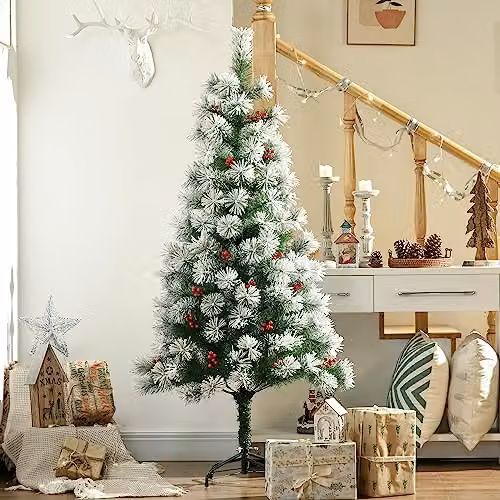 HOMCOM Green Artificial Christmas Tree with Berry Decoration and Metal Stand, Height: 150 cm – 2
