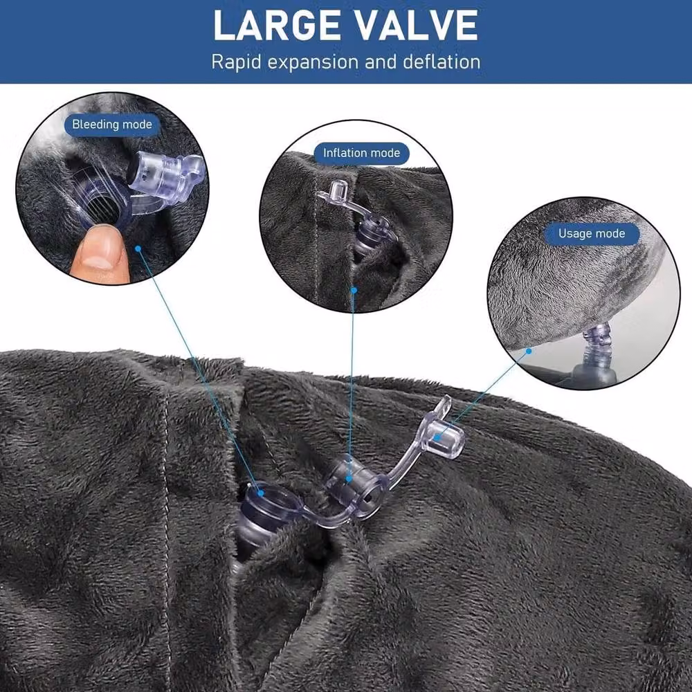 PAWNORA Inflatable U-Shaped Neck Pillow in Dark Grey with Breathable Polyester and Velvet Finish – 2