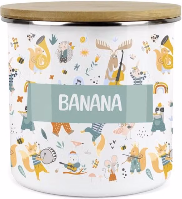 Purely Home Musical Animals Childrens Mini Snack Pot in Blue and Multicolour Enamel Metal