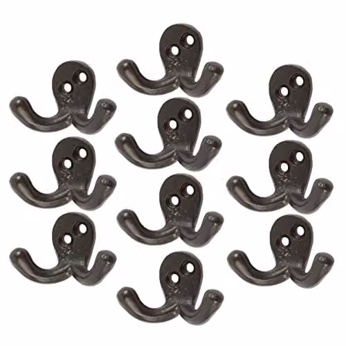 Hammer and Tongs Matt Black Powder-Coated Iron Double Coat Hook, Pack of 10 – 2