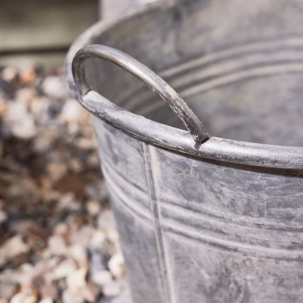 Dibor Vintage Grey Galvanised Steel Trough Planter Tub, H: 24.5 cm, W: 38 cm, D: 28 cm – 4