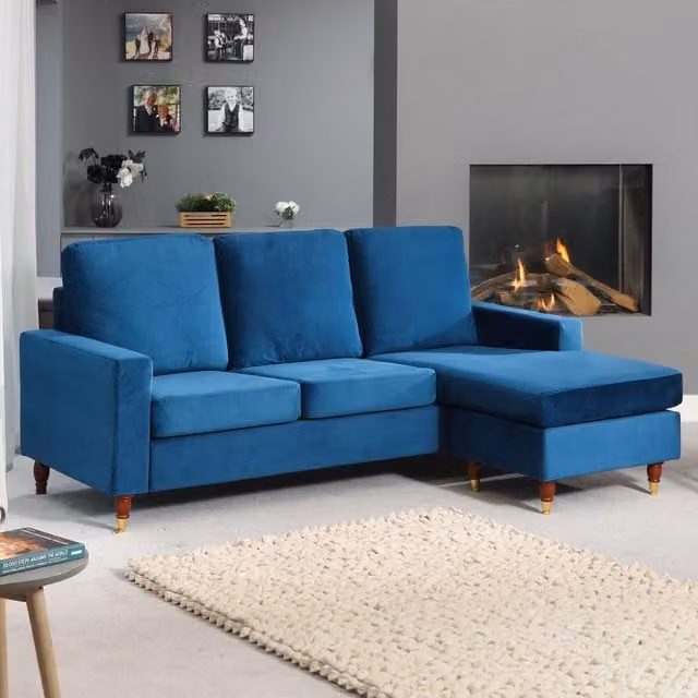 Artemis Home Hendrick Reversible Blue Velvet L-Shape Corner Sofa