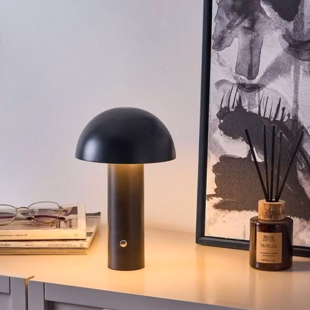 Wyld and Coco Mushroom LED Table Lamp, Black, Rechargeable and Dimmable Wireless Indoor/Outdoor Light