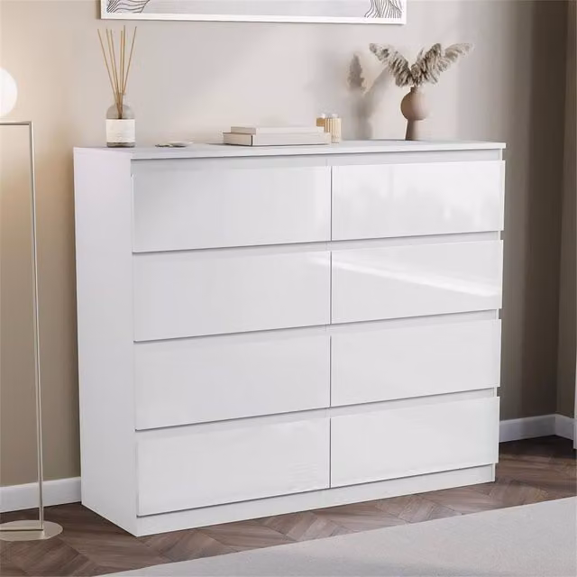FORGEVIO White Modern Gloss 8 Drawer Chest of Drawers