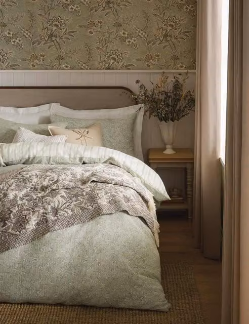 Laura Ashley Elmdon 2 Pack Floral Pure Cotton Pillowcases, Green Mix