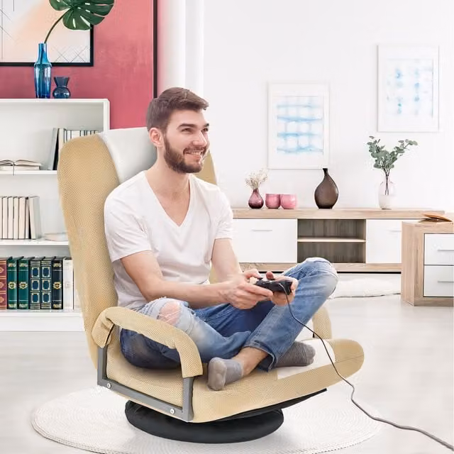Costway Modern Foldable Swivel Gaming Floor Chair with Armrests in Brown Fabric