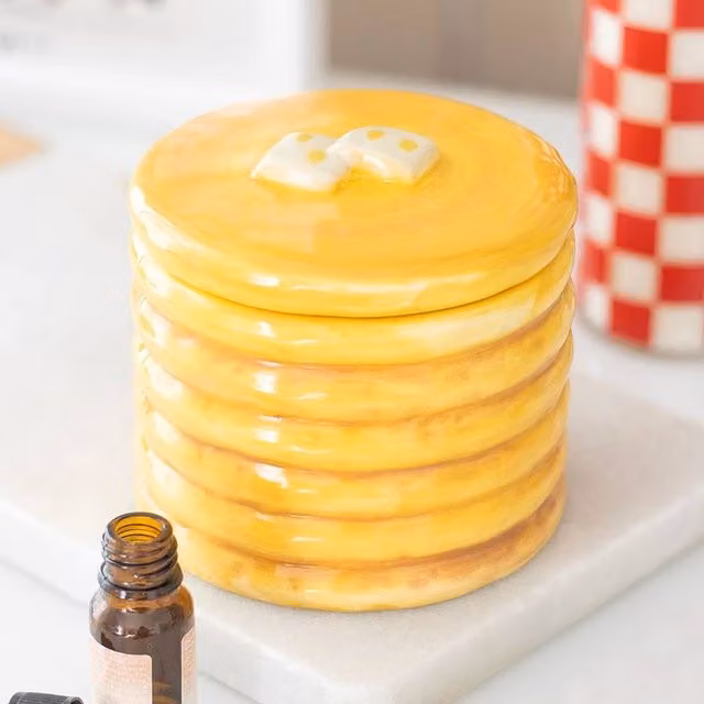 Uniqueful Pancake Stack Shaped Ceramic Oil Burner in Yellow