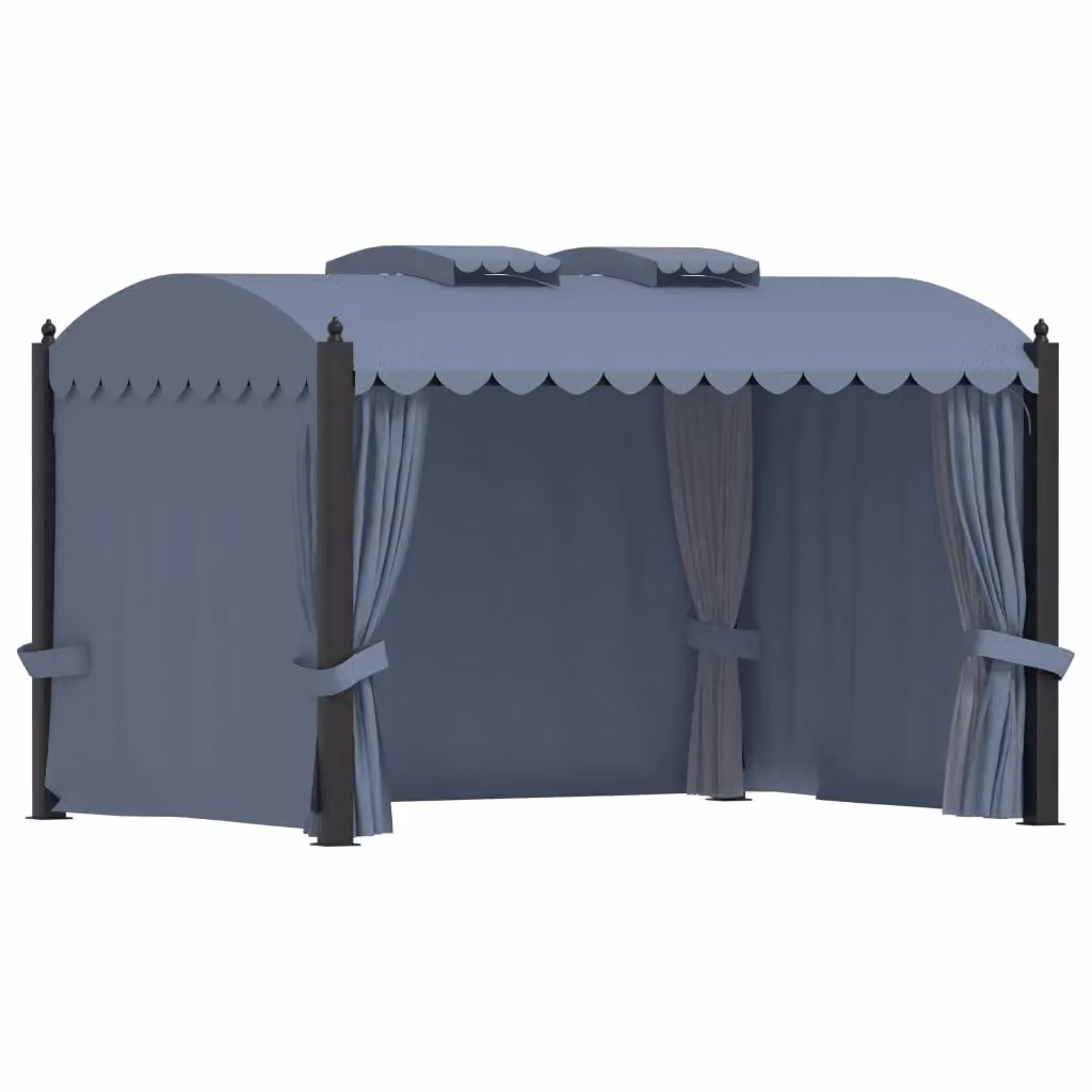 Berkfield Home Anthracite and Black Steel Gazebo with Curtains W: 400 cm, D: 300 cm – 3