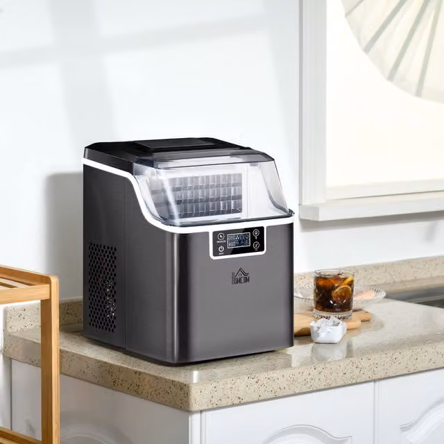 HOMCOM Countertop Ice Maker Machine with Adjustable Cube Size and Ice Scoop in Black – 1
