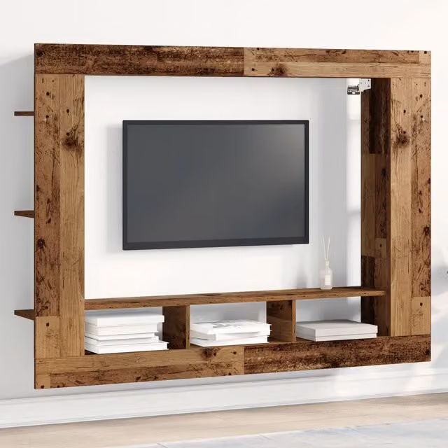 Berkfield Home Wall-Mounted Rustic Wood TV Cabinet in Brown, W/D/H: 152 x 22 x 113 cm – 1