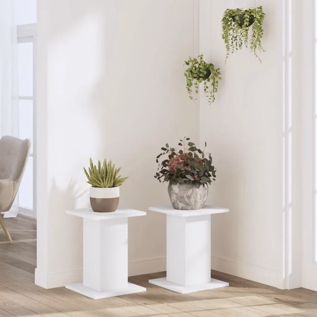 Berkfield Home Set of 2 Minimalist White Plant Stands in Matt Engineered Wood, W/D/H: 30 x 30 x 40 cm – 2