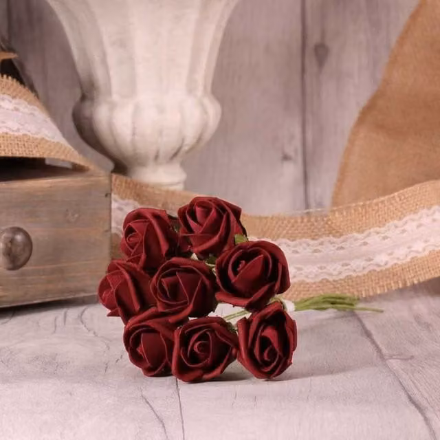 Kingsbury Gifts Bunch of 8 Burgundy Foam Tea Rose Buds