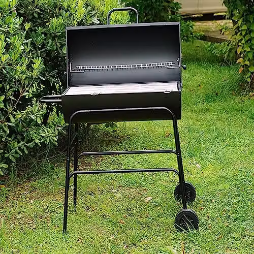 Gr8 Garden Large Black Steel Oil Drum Charcoal BBQ Grill with Warming Rack and Wheels – 2