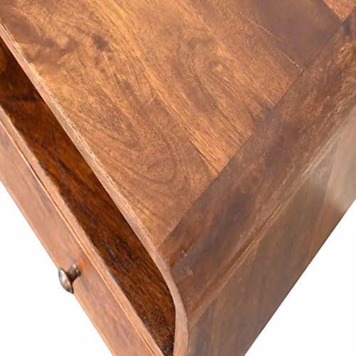 Artisan Furniture Modern Solid Mango Wood Mini Chestnut Curved Media Unit with 2 Drawers, Brown, W/D/H: 60.0 x 30.0 x 45.0 cm – 5