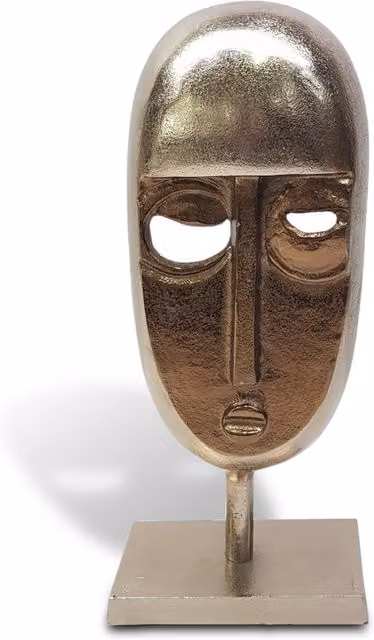 North Interiors Maskra Abstract Metal Head Sculpture, Silver and Bronze Tabletop Decor