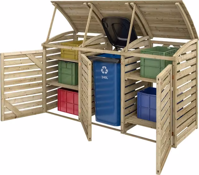 Rowlinson Single Bin Store with Double Box Store in Rustic Brown Wood