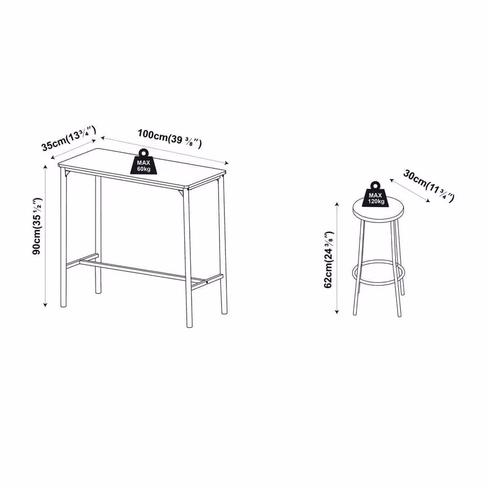 PAWNORA 3 Piece Bar Table and Stools Set in Rustic Brown – 2