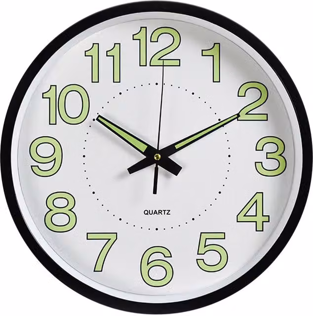 Livingandhome Round Luminous Plastic Wall Clock in White and Black, Diameter: 30 cm