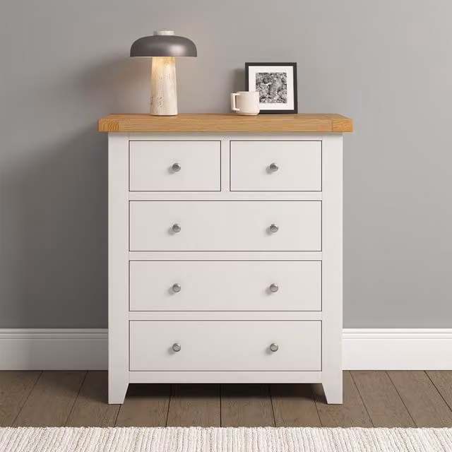 Seconique Oak Wood and Metal Freestanding Bedroom Chest in White or Grey