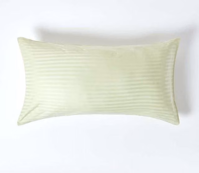 Homescapes Sage Green Egyptian Cotton King Size Housewife Pillowcase, 330 Thread Count Mako Satin Stripe