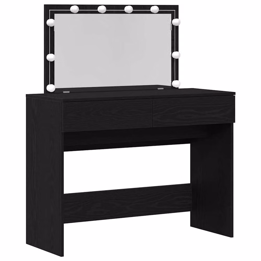 Berkfield Home Modern Black Oak Dressing Table with Hollywood LED Mirror W/D/H: 100 x 40 x 120 cm – 3
