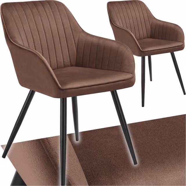 Tectake Marilyn Dining Chair in Brown Velvet with Silver Metal Legs, Set of 2