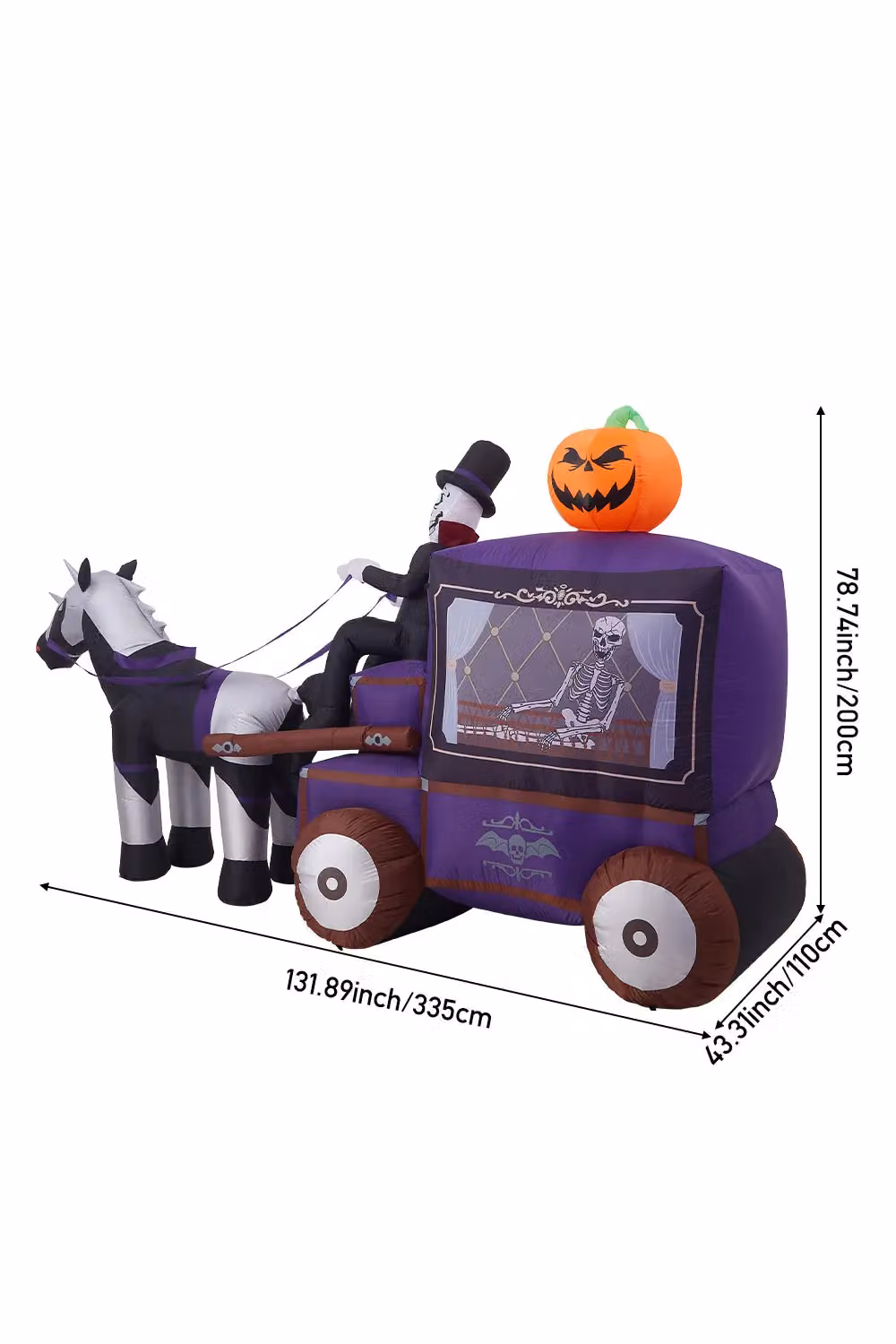 Living and Home Halloween Light-Up Inflatable Spooky Horse-Drawn Carriage Wagon, Multicolour and Purple, W: 335 cm, D: 110 cm, H: 200 cm – 3