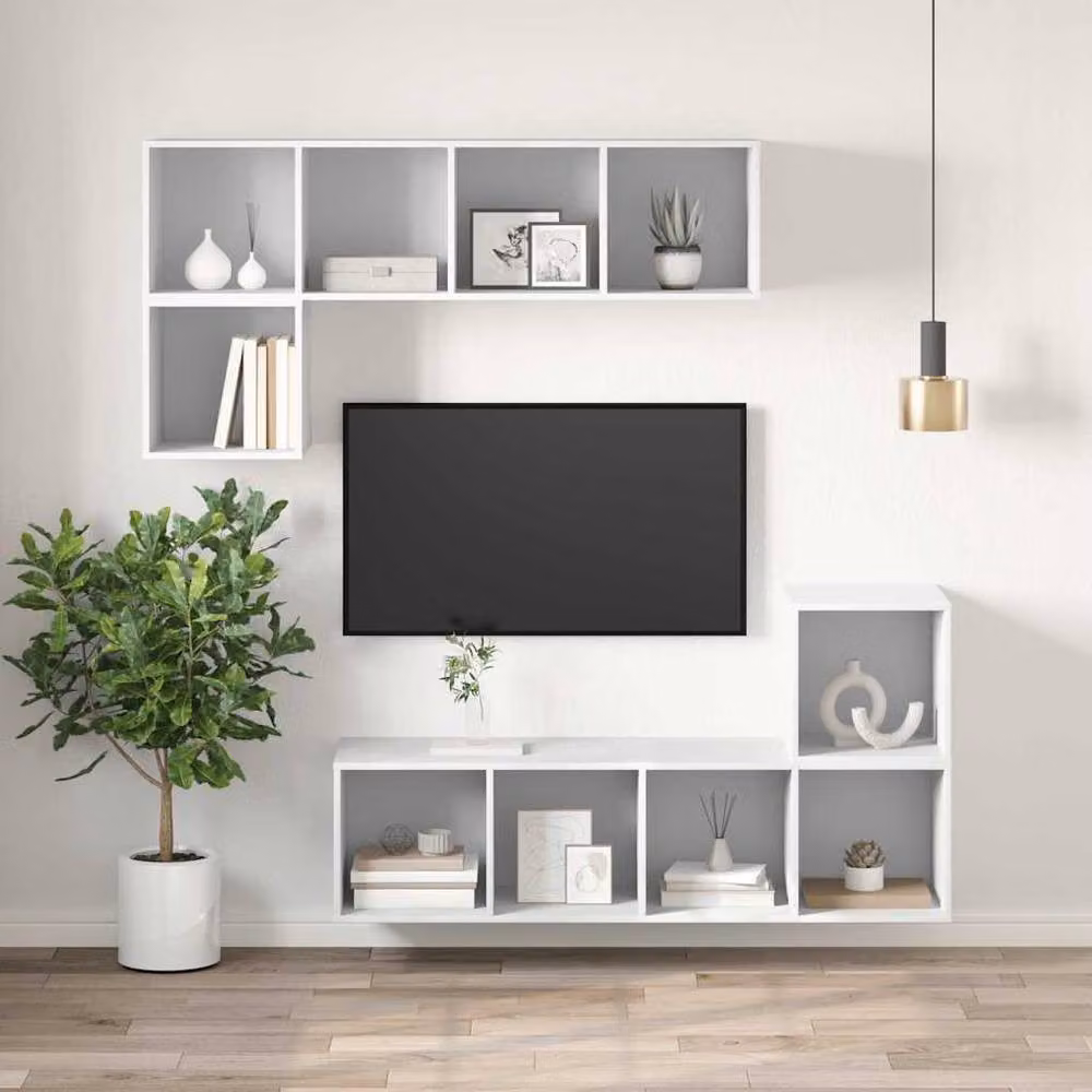 Berkfield Home Practical Wall-mounted TV Cabinet in White, W/D/H: 37 x 37 x 142.5 cm – 4