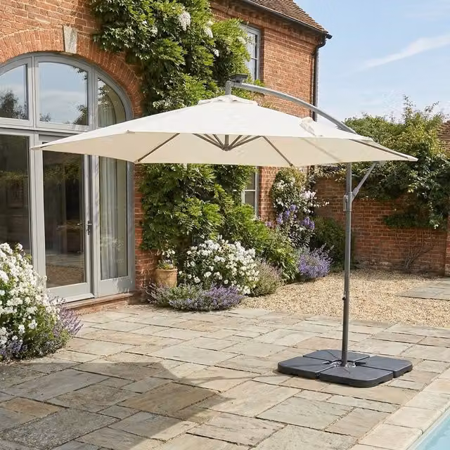 Home Garden Direct SYROS 3M LED Parasol in Cream/Beige with UPF 50+ Protection
