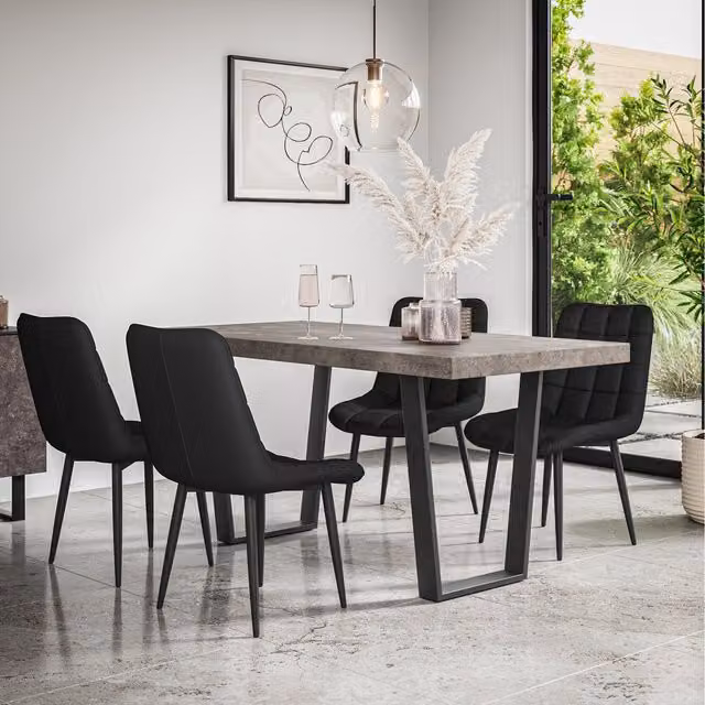 More4Homes Aria Dining Set with Nova Chairs, Black and Grey Concrete Effect Table and 6 Chairs
