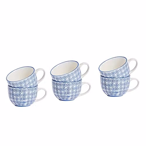 Nicola Spring Floral Blue Porcelain Coffee Cup Set, 250ml, Pack of 6 – 1