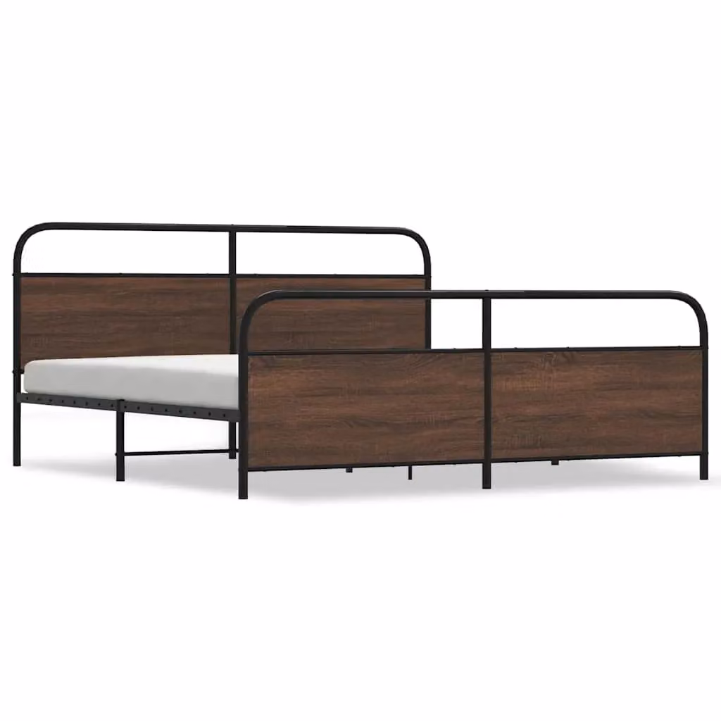 Berkfield Home Metal Bed Frame in Brown Oak, 200 x 200 cm – 2