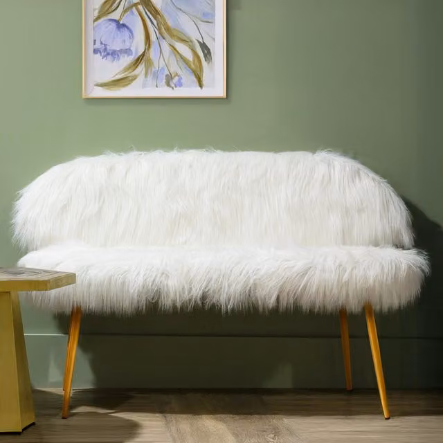 Interiors by Premier Orsina White Fabric 2 Seater Sofa with Gold Metal Legs W/D/H: 120 x 56 x 81 cm – 1