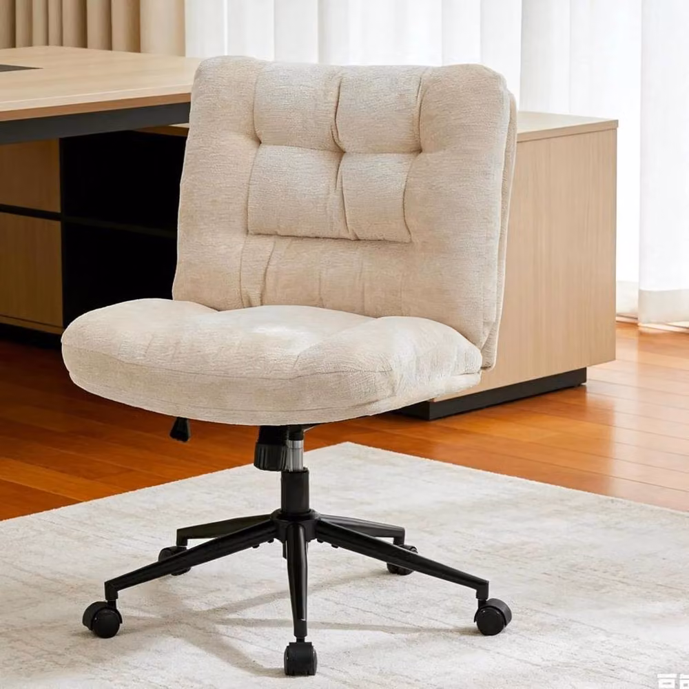 VOGREX Ergonomic Chenille Upholstered Office Chair in Beige with 360 Degree Swivel and Castors – 2