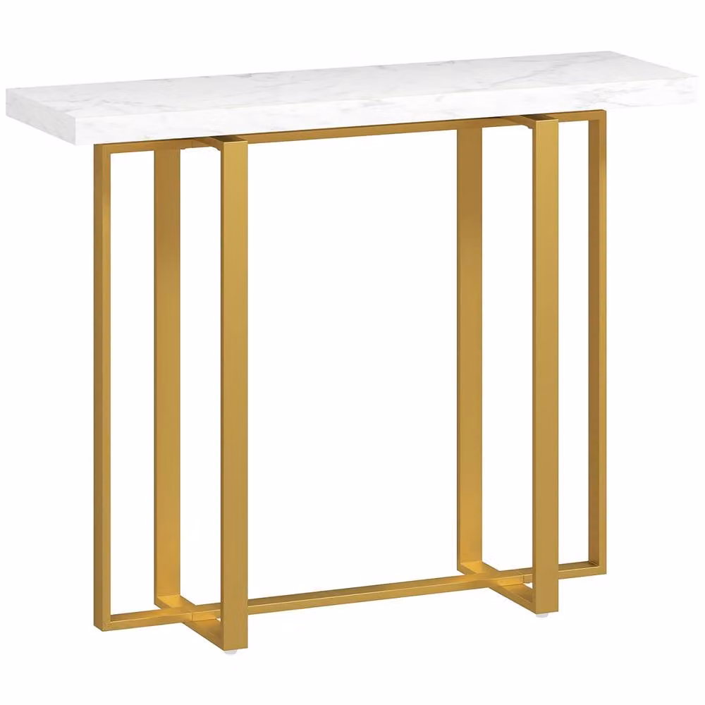 Wyld Haus Larose Narrow Console Table in White and Gold, W: 100 cm, D: 30 cm, H: 78.5 cm – 2