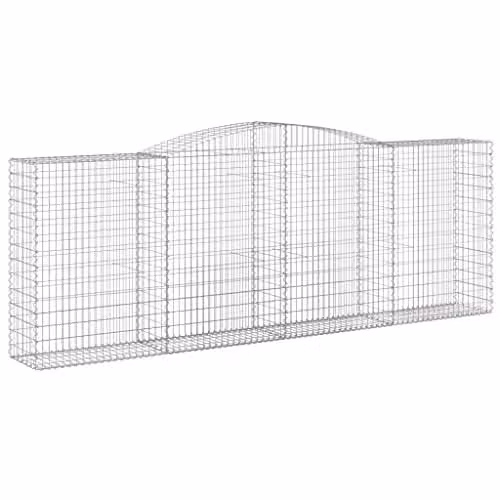 vidaXL Set of 3 Galvanised Steel Arched Gabion Retaining Wall Baskets, Silver, W: 400 cm, D: 50 cm, H: 140/160 cm