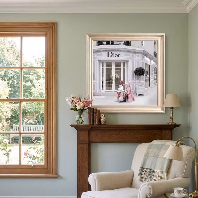HOME LUXE INTERIOR Dior Jewelry Champagne Step Frame Wall Art in Beige, W/H: 70 x 70 cm
