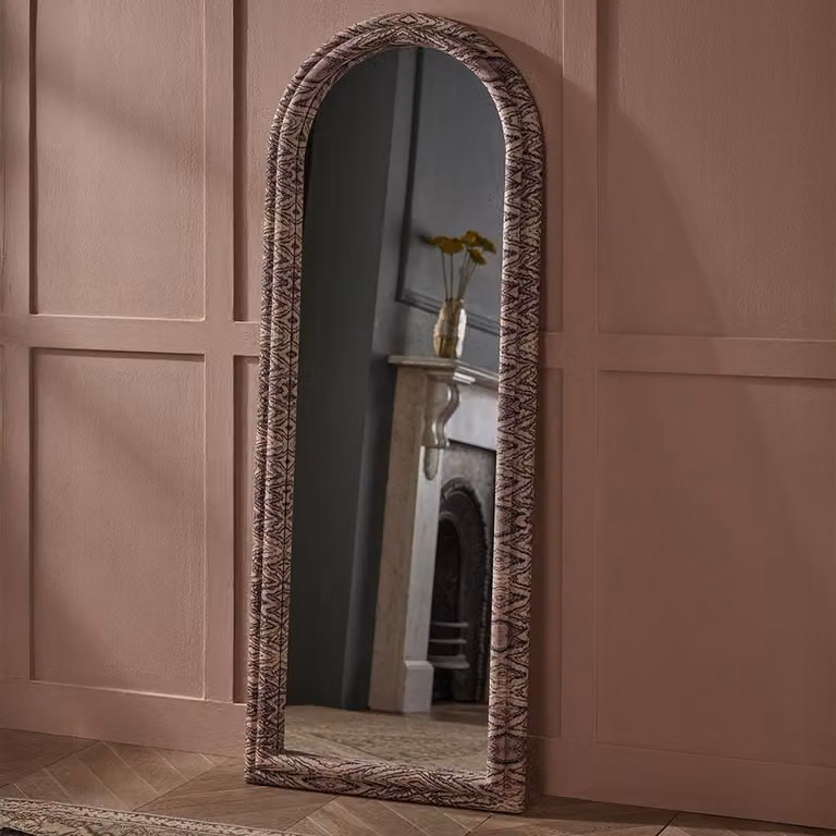 Atkin and Thyme Margot Full Length Wall Mirror in Pink with Abstract Organic Design