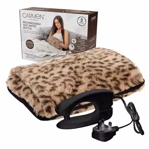 Carman Rechargeable Hot Water Bottle and Body Warmer with Automatic Temperature Control and Overheat Protection in Multicolour Leopard Print, H x 17 x 24 cm