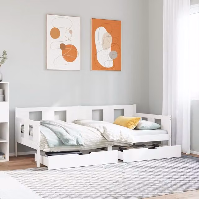 Berkfield Home Solid Wood Daybed with Drawers in White, W/D/H: 200 x 80 x 80 cm