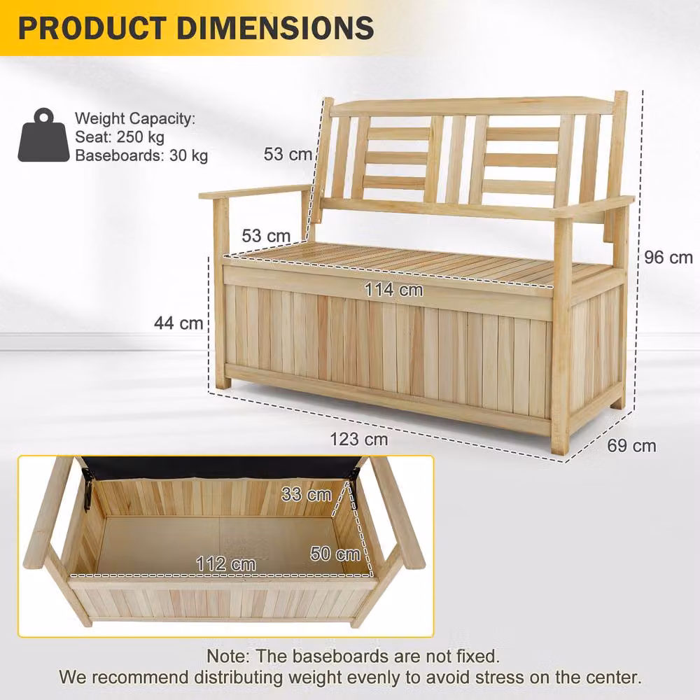 Gymax Solid Wood Patio Bench Storage Loveseat with Backrest and Armrests in Brown – 5